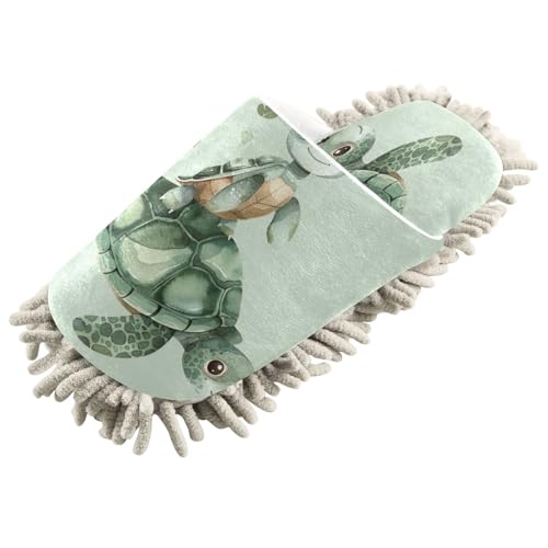 YEGAME Microfiber Kitchen Cleaning Slippers, Sea Turtle Soft Washable Reusable House Cleaning Slippers for Men Women, Dust Dirt Hair Microfiber Mop Cleaner Shoes, Large