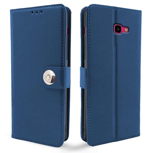 Image of Pikkme Samsung Galaxy J4 Plus Flip Cover Leather Finish | Inside TPU with Card Pockets | Wallet Stand and Shock Proof | Complete Protection Button Flip Case (Blue)