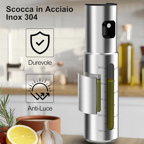 KitchenBoss Oliera Spray 100ml Spruzzino Olio per Friggitrice Aria, Inossidabile Spruzzatore Olio 2 Pezz i Nebulizzatore Olio per Insalate, Grigliate e Fritture - Immagine 5