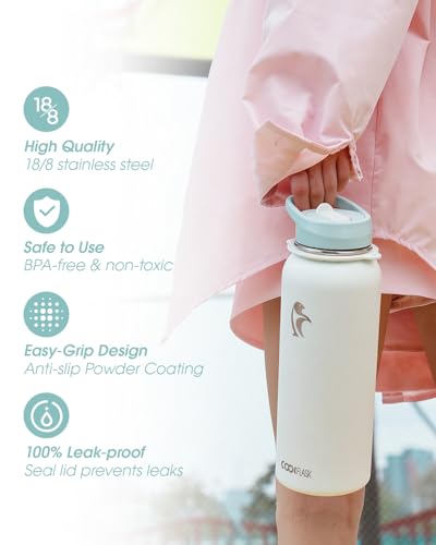 Image of Coolflask 40 oz Water Bottle Insulated Stainless Steel with Strap