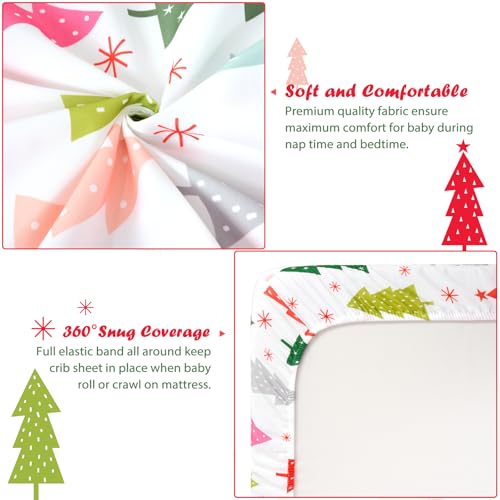 Image of JISEN Christmas Crib Sheet Colorful Tree Fitted Crib Sheet for Boys Girls Crib Mattress Cover Baby Sheet for Standard Crib and Toddler Mattress Soft Breathable Baby Bed Sheet for Neutral 52x28 Inch
