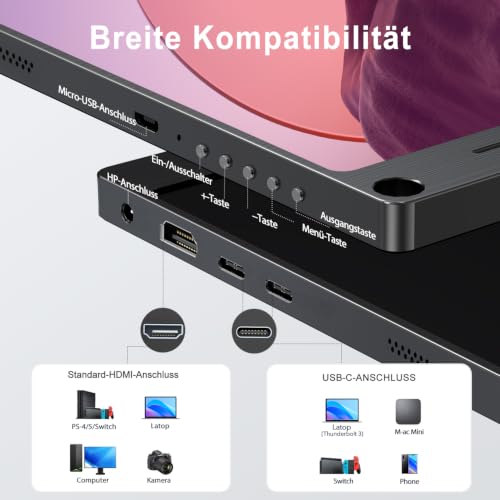 UPERFECT Portable Monitor 15,6 Zoll, 1920x1080 Full HD IPS Matt Bildschirm – Ansicht 3