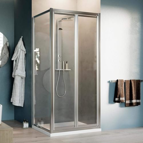 Box Doccia Angolare 80X100Cm H198 Cristallo Trasparente Fisso+Saloon 2 Ante Battente 100 Mod. West - 3