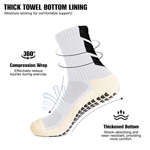 Takiya Grip Socks Soccer Anti Slip Grip Pads Non Slip/Skid Soccer Socks For Hospital Football Basketball Sports,3 Pairs (White-3 Pairs) #TOP7