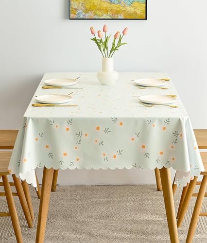 Image of Zollyss PVC Dining Table Cover Cloth Plastic | Green Oil Proof & Waterproof | Daisy Flower Print | Rectangular 4 Seater Table Cover Cloth