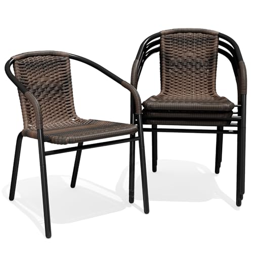 Image of JEAREY 4 Set Outdoor Patio Rattan Dining Chairs, All Weather Stackable Dining Chairs for Lawn, Restaurant, Garden, Brown