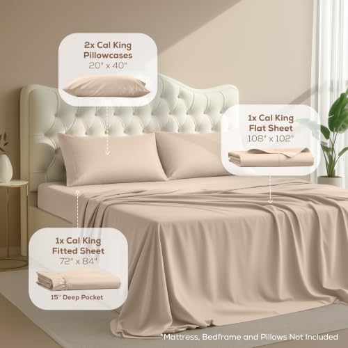 Image of Utopia Bedding Bed Sheet Set - 4 Piece Cal King Bedding - Soft Brushed Microfiber Fabric - Wrinkle, Shrinkage & Fade Resistant - Easy Care (Cal King, Beige)