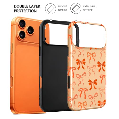 Image of Magnetic for iPhone 17 Pro Max Case for Women Men, Orange Bow | Cute Ribbon Bow Pattern Design [Compatible with MagSafe] 2-Layer Hybrid Shockproof Glossy Protective Cover