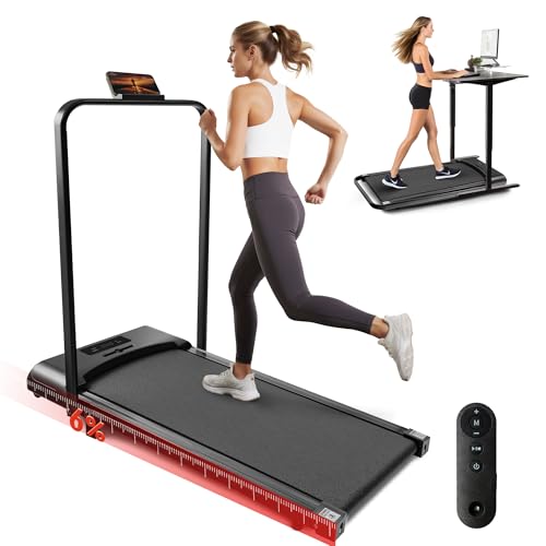Worldgeil Walking Pad klappbares Laufband für Zuhause – MiniLaufband mit Handlauf 1–6 km/h mit 0–6 % Steigung – 2,0 PS Motor LED-Anzeige & Fernbedienung – Elektrisches Laufband für Zuhause und Büro