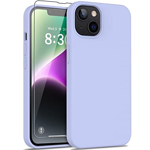 Deenakin Iphone 14 Case With Screen Protector,Soft Smooth Silky Silicone Gel Rubber Bumper Cover For Women Girls,Slim Fit Shockproof Protective Phone Case For Iphone 14 6.1" Lavender Purple #TOP17
