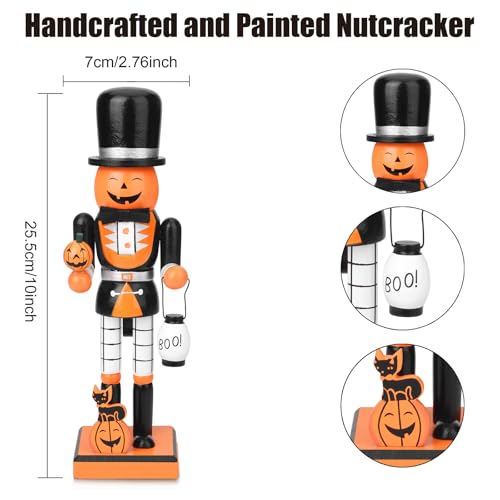 ArlinaL Wooden Halloween Pumpkin Nutcracker Decorations, Thanksgiving Soldier Figurine 10 Inch Spooky Autumn Tabletop Nutcracker Decor