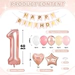 1st Birthday Decorations for Girls, 40 Inch Rose Gold Number 1 Balloon, 18 Inch Foil Heart Star Balloons, Dusty Pink Balloons, Happy Birthday Banner Set for Baby Girl One Year Old Party Decor Backdrop - Image 2