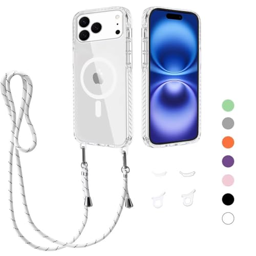 GoodcAcy Crossbody Lanyard Case for iphone 17 Pro Max, Magnetic Case Compatible with MagSafe Transparent Slim Shockproof Clear Phone Case Cover with Lanyard Strap for iphone 17 Pro Max-white