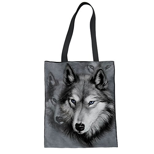 Upetstory Canvas Tote Bag Shoulder Bag Plain Animal Wolf Print Eco-Friendly Grocery Handbags with Inner Pouch