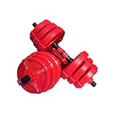 Fkstyle【プロトレーナー監修】ダンベル 20kg セット バーベル 可変式 2個セット 連結シャフト付き 筋トレ グッズ ホームジム ウェイトトレーニング プレート調整 床を傷つけない 静音 (ブラック/レッド) [並行輸入品]