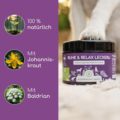 Beruhigungs-Snack für Hunde | Ruhe & Relax Leckerli | Gegen Stress und Angst | Mit Baldrian bei Anspannung und Johanniskraut für innere Ruhe