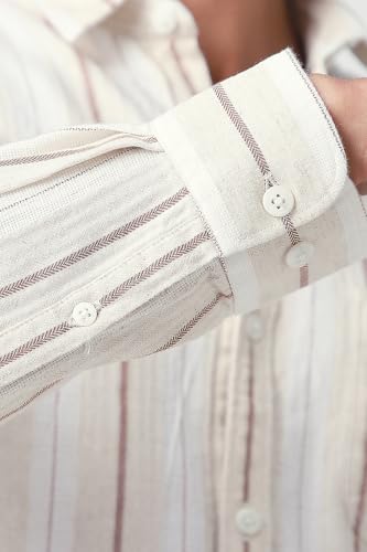 Image of Peter England Men's Linen Blend Shirt | Subtle Stripes | Full Sleeves