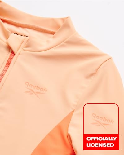 Image of Reebok Girls' Rash Guard Bathing Suit - UPF 50+ Quarter Zip Long Sleeve One Piece Bathing Suit - Monokini for Girls (7-12)