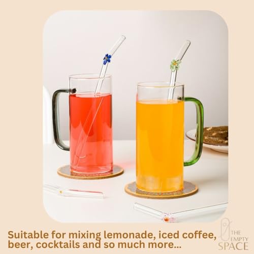 Image of THE Empty Space Set of 4 Reusable Glass Straws, Colorful Cute Flower Straws with Gift Packaging for Smoothies, Milkshakes, Juices, Teas, Perfect for Parties & Gifts | 8 inch Height 4 PCs