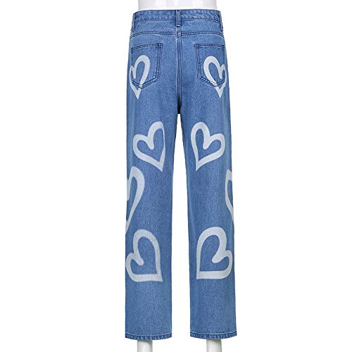 Women Patchwork Pants High Waist Slim Bootcut Denim Jeans Y2K Vintage Pencil Trousers Fashion Streetwear(Heart A, S) #TOP5