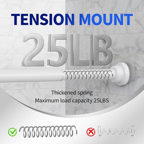 Image of Mcrbeay Shower Curtain Rod, 1 inch Diameter Heavy Duty Tension Shower Rod, Non Slip Adjustable 28-102 inch No Drilling Shower Curtain Rods Spring Tension For Bathroom, Shower Stall, No Rust, White