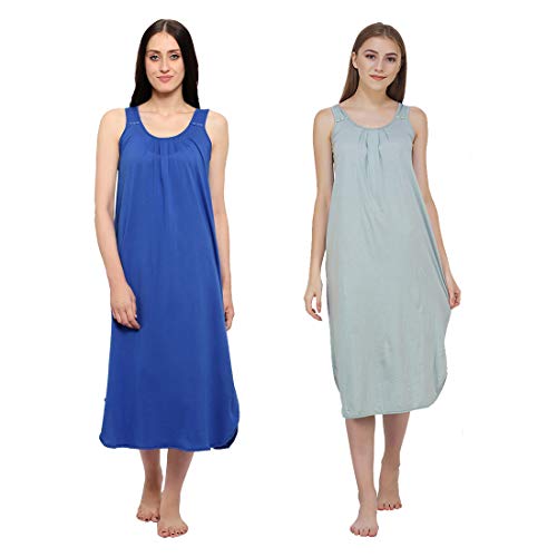Image of BLAZON Women's Cotton Hosiery Solid Maxi Nighty Slip (Pack of 2) Available Sizes: S, M, L, XL, 2XL, 3XL, 4XL, 5XL