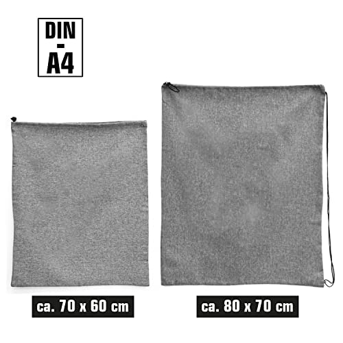 DuneDesign Wäschesack 100 Liter XXL + 60 Liter Reise Wäschesammler für Kleidung - Wäschekorb Set Organizer im Leinen Look mit Kordelzug - faltbarer Wäschebeutel für Koffer Rucksack oder Camping