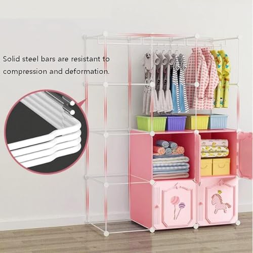 Image of Mevigo Foldable Plastic Wardrobe for Clothes - 6+2 Door Baby Cupboard for Clothes Storage, Wardrobe for Kids, Plastic Almirah, Collapsible Wardrobe for Kids Livingroom & Home- Pink-6+2-HT1