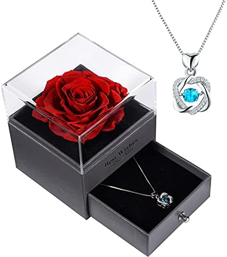 HooAMI Preserved Rose,Handmade Eternal Real Rose with Jewelry Gift Box,Forever Rose Flower Romantic Gifts for Her Mum Women On Valentine's Day Mother's Day Anniversary Wedding Christmas
