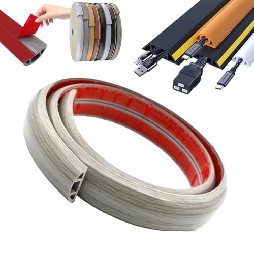 Protector de suelo para cables, canaleta adhesiva para gestión de cables eléctricos, cubierta y ocultador de cables (Grano de madera gris, 1 m x 3 cm) miniatura 1