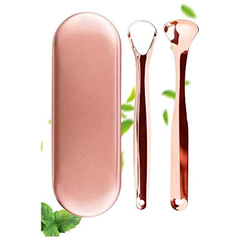 Tongue Scraper-Treatment of Dyspnea and Oral Hygiene-Tongue Cleaner Prevents Bad Breath, removes Bacteria and Natural Breath freshener (Rose Gold) Cover