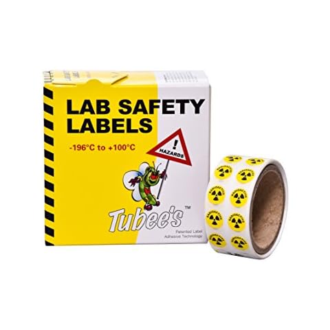 Camlab Plastics RTP/120 Tubee's Hazard Labels, Radioactive, Reel, Yellow (Pack of 500) Cover