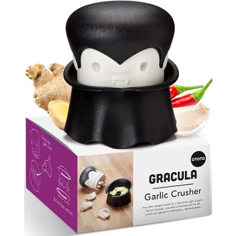 OTOTO Gracula Garlic Grinder - Garlic Twister & Peeler - Garlic Mincer Tool, Twist Top & Manual Garlic Press - BPA Free, Easy Clean & Dishwasher Safe Garlic Twist Crusher - Halloween Gifts & Décor Cover