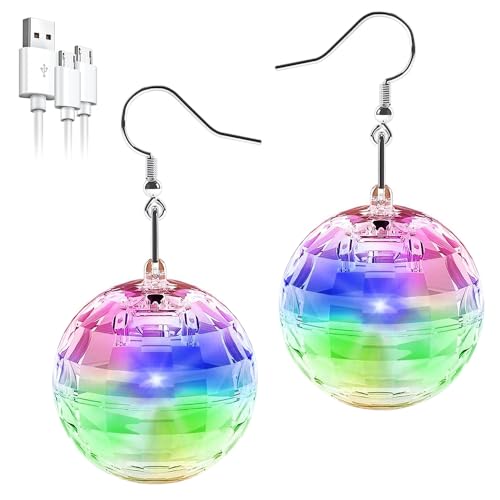 SKIKHN örhäng disco boll, 1 par bollörhängen, örhängen discokula smycken, uppladdningsbara, tillbehör för karnevaler, temafest, hippie outfit 60–90-talet