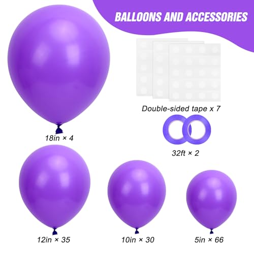 Image of RUBFAC 135pcs Purple Balloons, Latex Lavender Lilac Balloon Different Sizes 18 12 10 5 Inch for Garland Arch Birthday Baby Shower Anniversary Wedding Masquerade Party Decoration