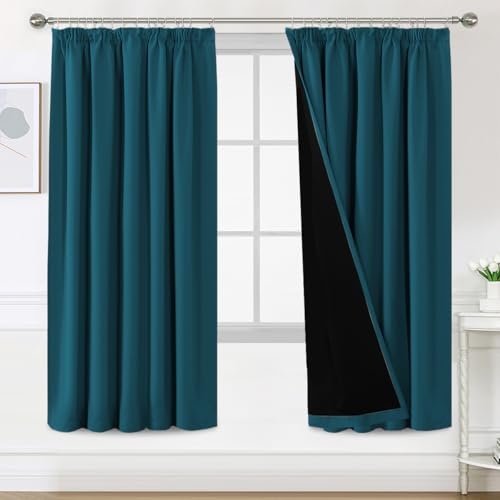 H.Versailtex 100% Blackout Curtains, Soundproof Curtain Privacy Protected Thermal Insulated Curtain with Pencil Pleat for Bedroom/Living Room, W66 x L72 Inch, 2 Panels, Dark Teal