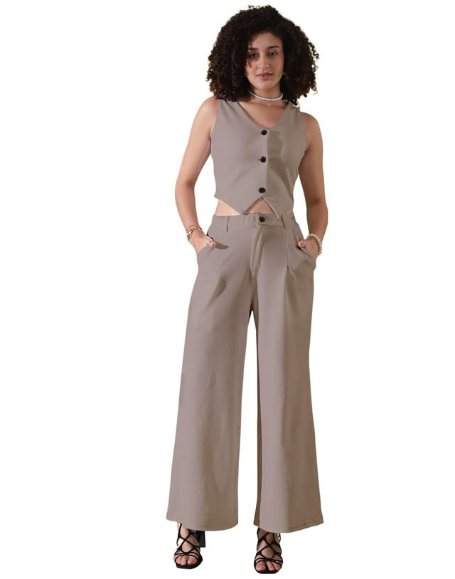 SIRIL Women’s Co-Ord Set Regular Fit Crop Top And Pant Set | Two Piece Co Ord Set | Formal Cord Set For Women