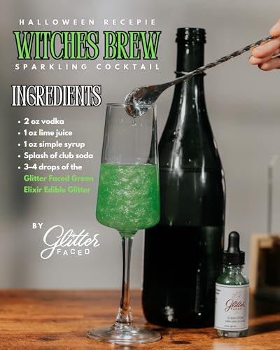 Glitter Faced Green Edible Glitter For Drinks With 0-Calories, No Taste or Texture | 30ml Food-Grade, 30 Drinks, Luster Dust | Ideal for Beverages, Galentine’s, Parties & Events | Made in USA