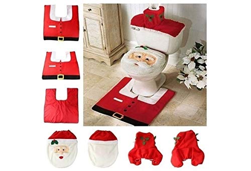 Yissma Weihnachten Badezimmer, WC-Sitze Sitzbezug, Toilettensitzbezug Badematten Set Toilettendeckelbezug WC Weihnachtsdeko Cover