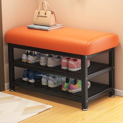 Banc à chaussures avec coussin et cadre en métal noir pour entrée