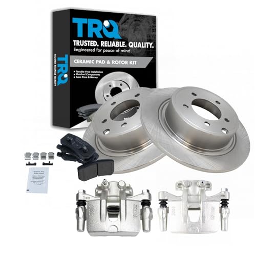 Image of TRQ Rear Brake Pad and Rotor Set Ceramic Solid Rotors Calipers