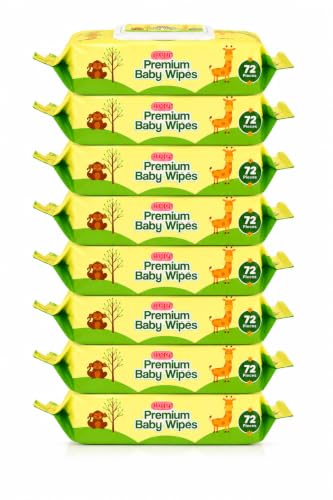 Image of Happy Premium Baby Wipes Export Quality with Aloe Vera & Vitamin E Alcohol-Free, Dermatologically Safe & pH Balanced | Gentle Skin Care for Newborns & Toddlers | Flip-Top Lid for Lasting Moisture (8, 72 count (Pack of 8))
