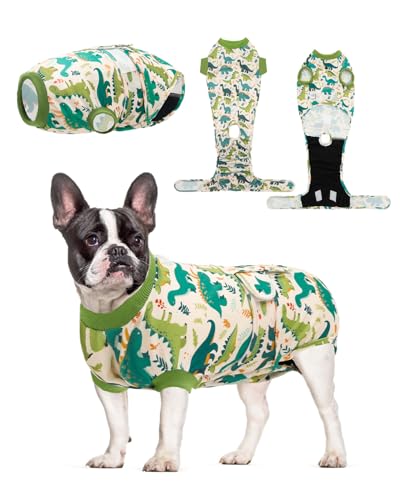 CuteBone Dinosaur Pet Surgery Recovery Suit for Small Medium Dogs Cats, Surgical Onesie for Male Pets, Anti-Licking Wound Suit E-Collar Alternative Post Operative Wear SSF16M