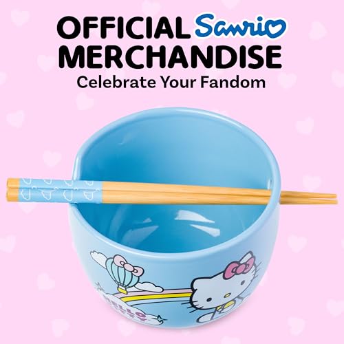 Image of Silver Buffalo Sanrio Hello Kitty Bright, Ramen Bowl with Chopsticks, 20oz | Rainbow, Ceramic, Noodle Rice Bowl, Microwave Safe, 0.59 Liters