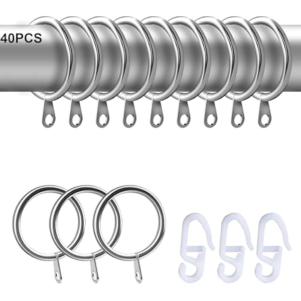 Pierścienie do zasłon, metalowe haczyki do zasłon, styl retro, 40 szt., 30 mm, średnica wewnętrzna, srebrne pierścienie do zasłon do kawiarni, materiał metalowy, idealne do przezroczystych zasłon w
