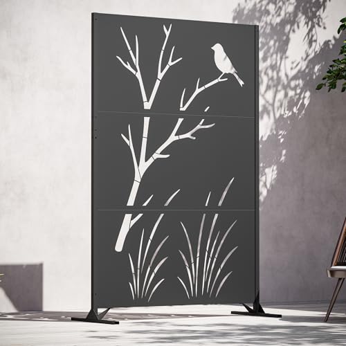 Modern Shade 4x6 FT Metal Privacy Screen with Artistic Modular Designs Decorative Patio Privacy Fence & Garden Divider, Freestanding Outdoor Metal Fence Panel, Weather-Resistant (Perch & Meadow)