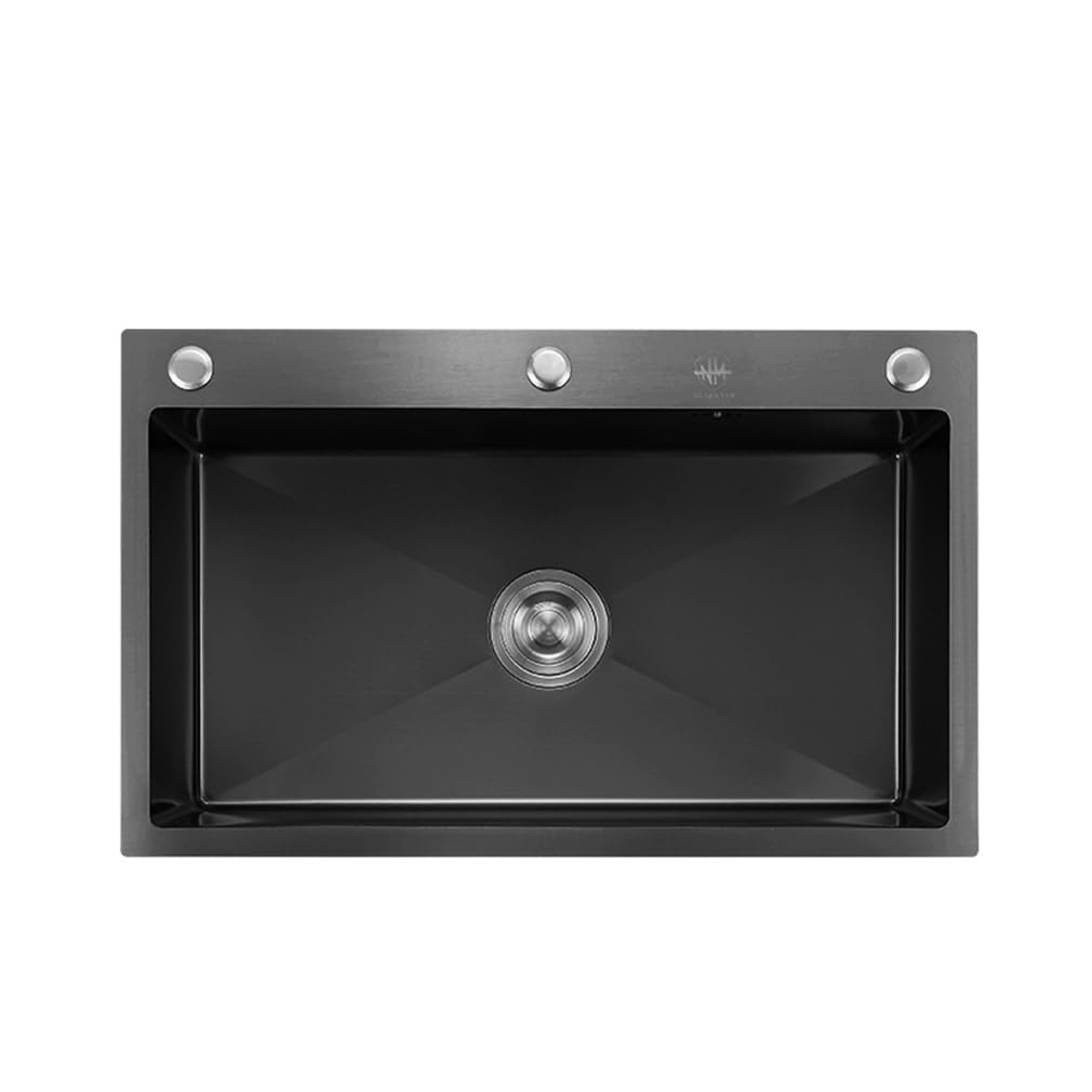 Fregadero de cocina, fregadero de acero inoxidable, fregadero para baño, fregadero disponible en juego de fregadero de tamaño personalizado (negro, ranura individual: 30 x 50 x 20 cm)