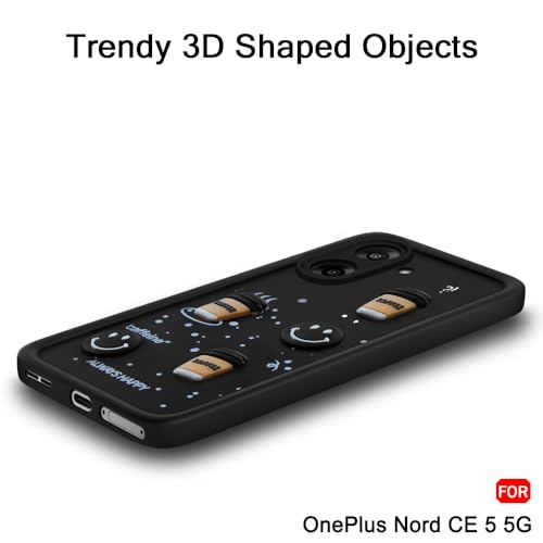 Image of TheGiftKart Back Cover Case for OnePlus Nord CE 5 5G | Cute Fun Cartoon 3D Smiley Coffee Case | Full Camera Protection | Shockproof Back Cover Case for OnePlus Nord CE 5 5G (Silicone, Black)