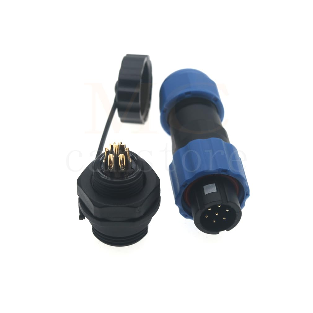 SD13 IP68 1-7 PIN Waterproof Power Connector, High Voltage Circular Industrial Electrical Cable Wire Connector Plug, Rear Nut Panel Socket (3, Rear nut Male Plug, 7pin)