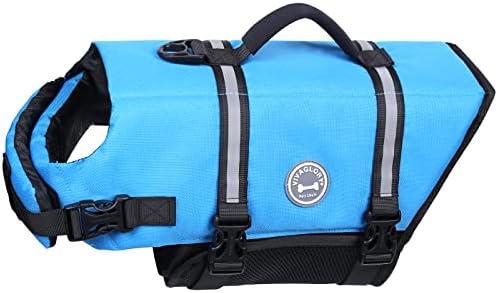 Vivaglory Ripstop Dog Life Vest, Reflective & Adjustable Life Jacket for Dogs with Rescue Handle for Swimming & Boating, Blue, L
